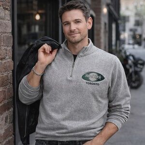 Vintage Hard Rock Cafe Toronto Quarter Zip Sweatshirt Size Medium Grey 90s